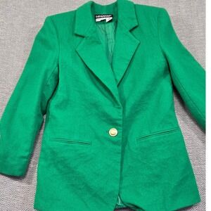 Savannah Vintage Emerald Green 100% Pure Wool Blazer Gold Button USA Made Size 4
